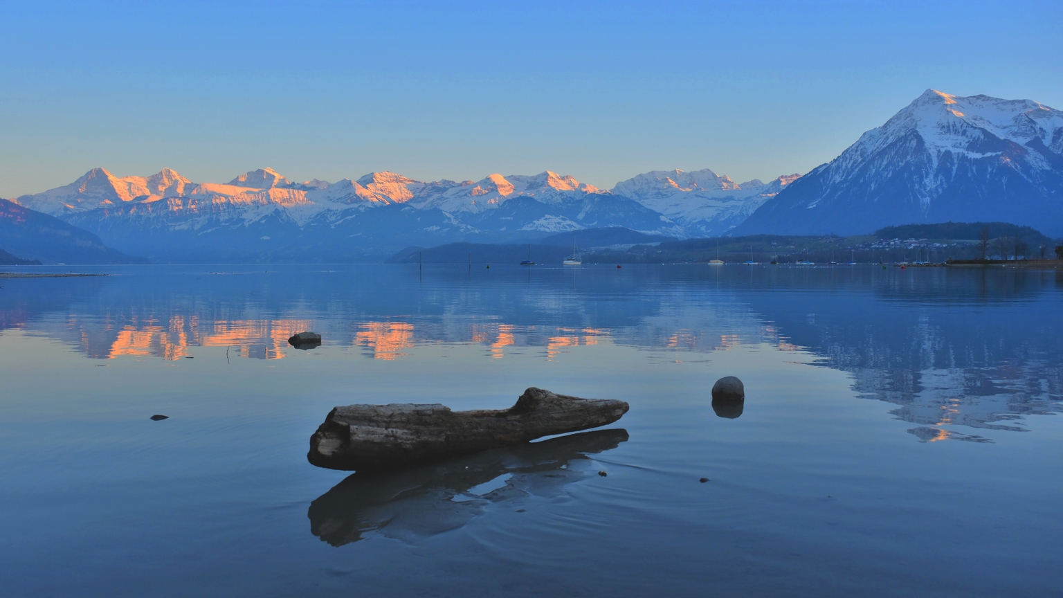 Lake Thun with Bernese Alps. Eiger, Mönch, Jungfrau (from the left). Niesen, Blülisalp (from the right) - 05.02.2025 17:19 © Jui by Jui's Swiss Trips & Homestay ©